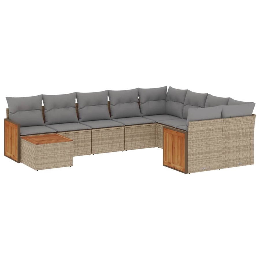 10-Delige Loungeset Met Kussens Poly Rattan Beige