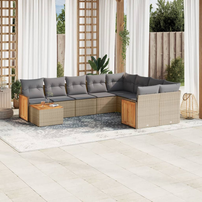 10-Delige Loungeset Met Kussens Poly Rattan Beige