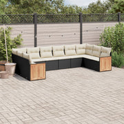 Loungeset poly rattan 10-delig zwart