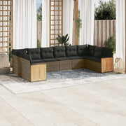 Loungeset 10-delig poly rattan grijs