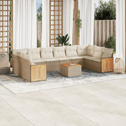 Tuinset 11-delig poly rattan beige met kussens