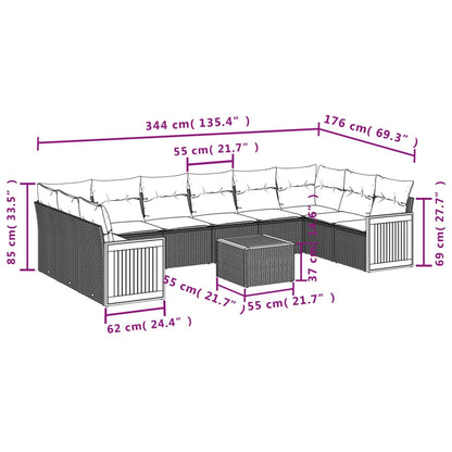 11-Delige Tuinset Met Kussens Poly Rattan Beige