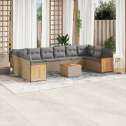 Tuinset 11-delig poly rattan beige met kussens