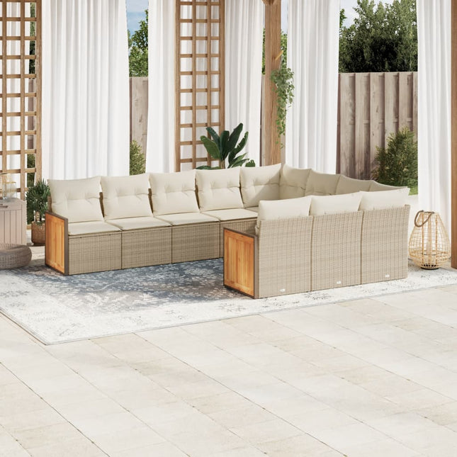 10-Delige Loungeset Met Kussens Poly Rattan Beige