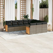 Loungeset 10-delig poly rattan grijs