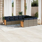 10-piece garden lounge set with cushions, grey poly rattan