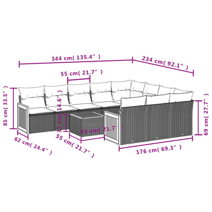 11-Delige Loungeset Met Kussens Poly Rattan Zwart