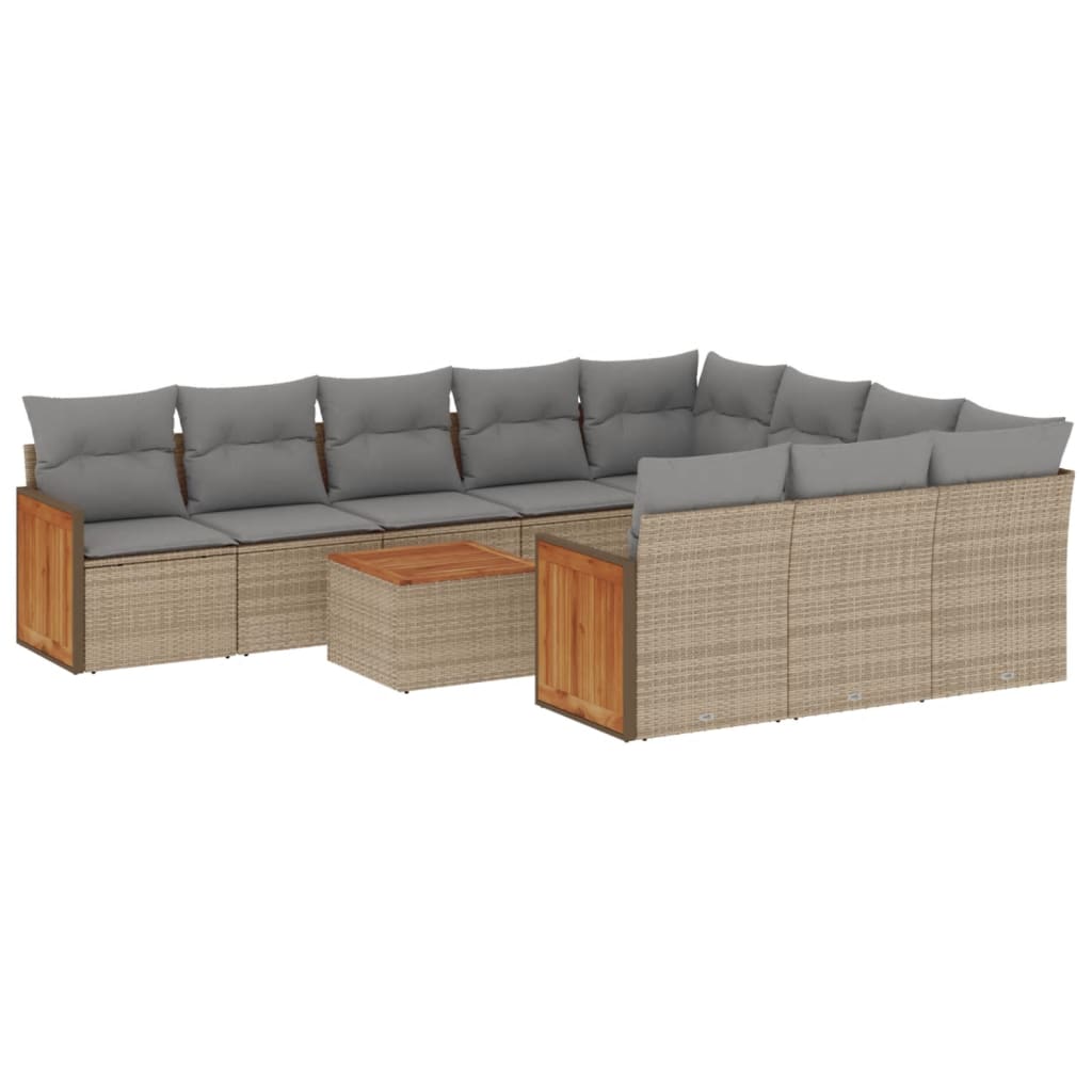 11-Delige Tuinset Met Kussens Poly Rattan Beige