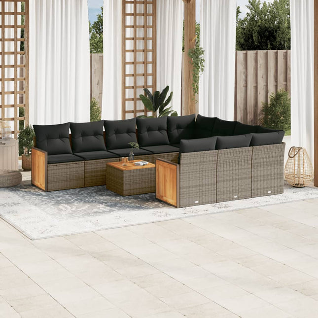 11-Delige Loungeset Met Kussens Poly Rattan Grijs