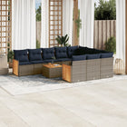 11-piece garden lounge set with cushions, grey poly rattan