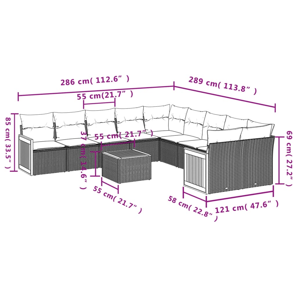 11-Delige Tuinset Met Kussens Poly Rattan Beige