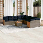 11-piece garden lounge set with cushions, grey poly rattan