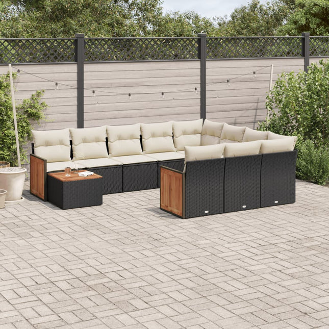 11-Delige Loungeset Met Kussens Poly Rattan Zwart