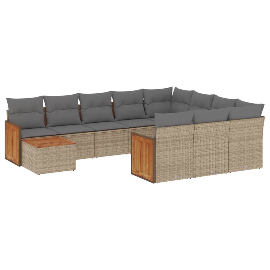 11-Delige Tuinset Met Kussens Poly Rattan Beige