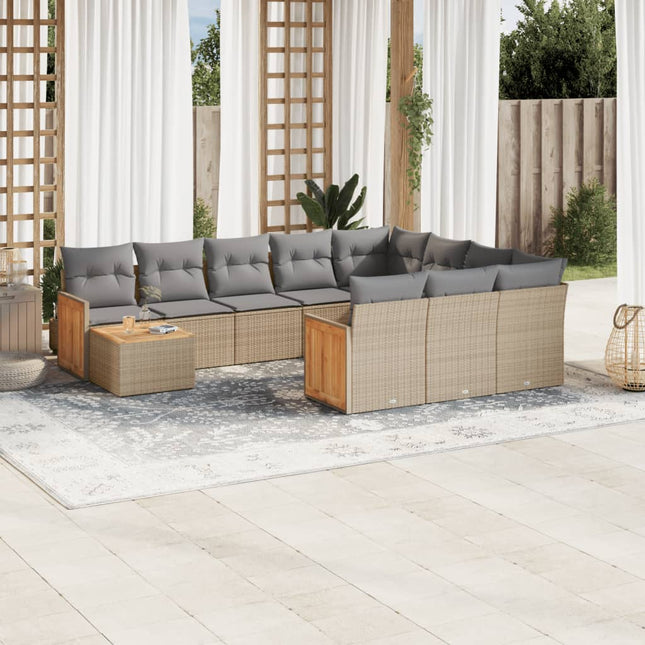 11-Delige Tuinset Met Kussens Poly Rattan Beige