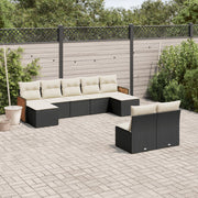 Loungeset 9-delig poly rattan zwart met kussens