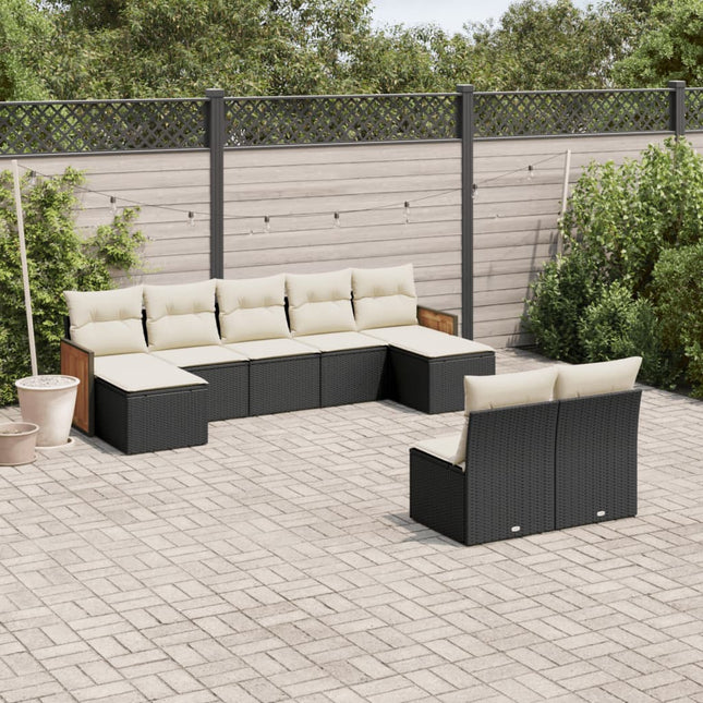 9-Delige Loungeset Met Kussens Poly Rattan Zwart