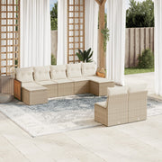 9-piece Lounge Set with Cushions Poly Rattan Beige