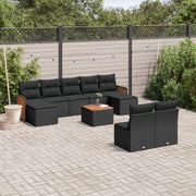 Loungeset 10-delig poly rattan zwart acaciahout