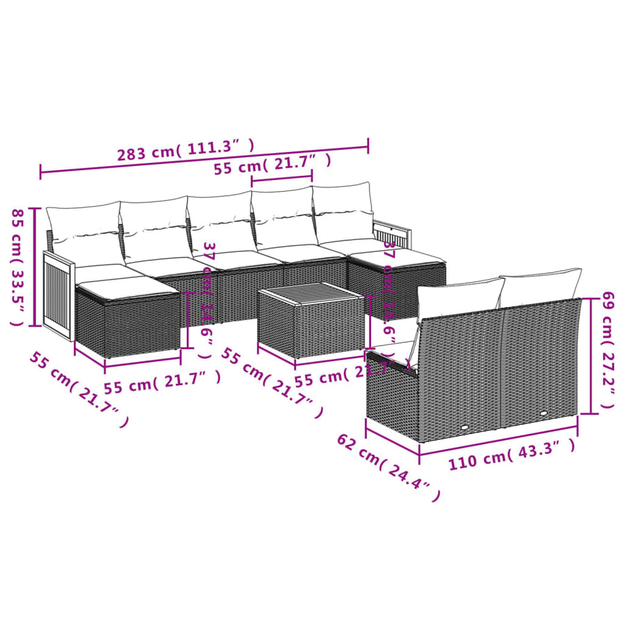 10-Delige Loungeset Met Kussens Poly Rattan Beige