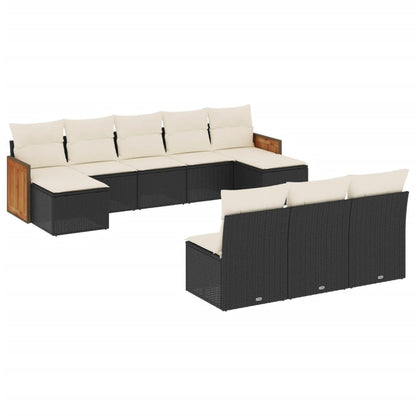 10-Delige Loungeset Met Kussens Poly Rattan Zwart
