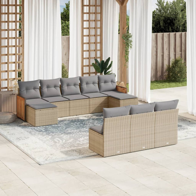 10-Delige Loungeset Met Kussens Poly Rattan Beige