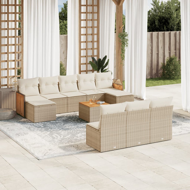 11-Delige Tuinset Met Kussens Poly Rattan Beige