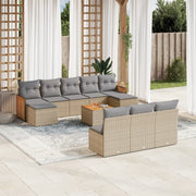 Tuinset 11-delig poly rattan beige met kussens