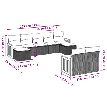9-Delige Loungeset Met Kussens Poly Rattan Zwart