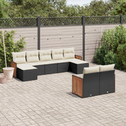 Loungeset 9-delig poly rattan zwart met kussens