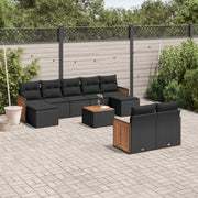 Loungeset poly rattan 10-delig zwart
