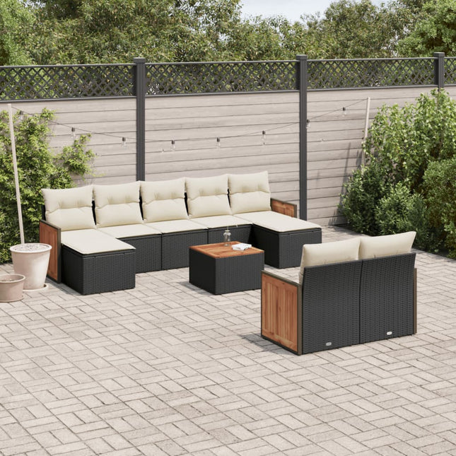 10-Delige Loungeset Met Kussens Poly Rattan Zwart