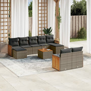 Loungeset 10-delig poly rattan grijs