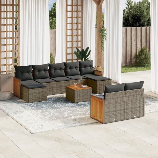 10-Delige Loungeset Met Kussens Poly Rattan Grijs