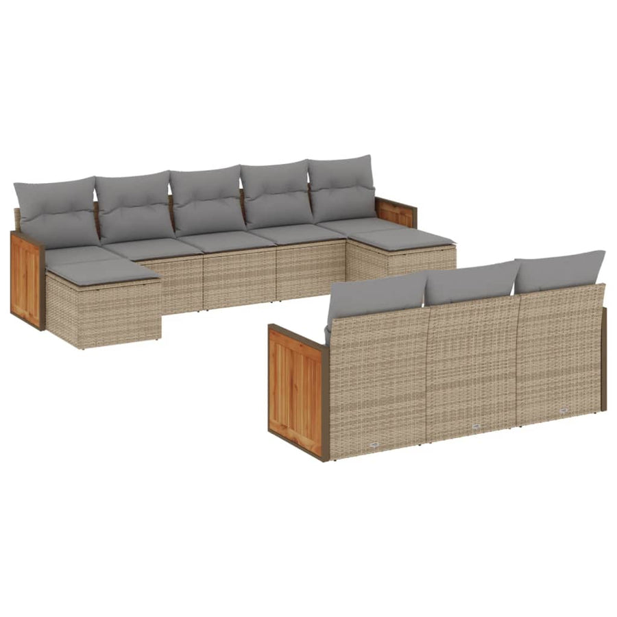 10-Delige Loungeset Met Kussens Poly Rattan Beige