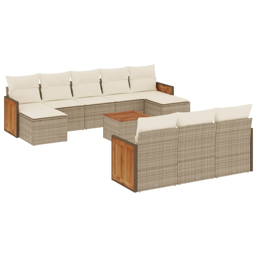 11-Delige Tuinset Met Kussens Poly Rattan Beige