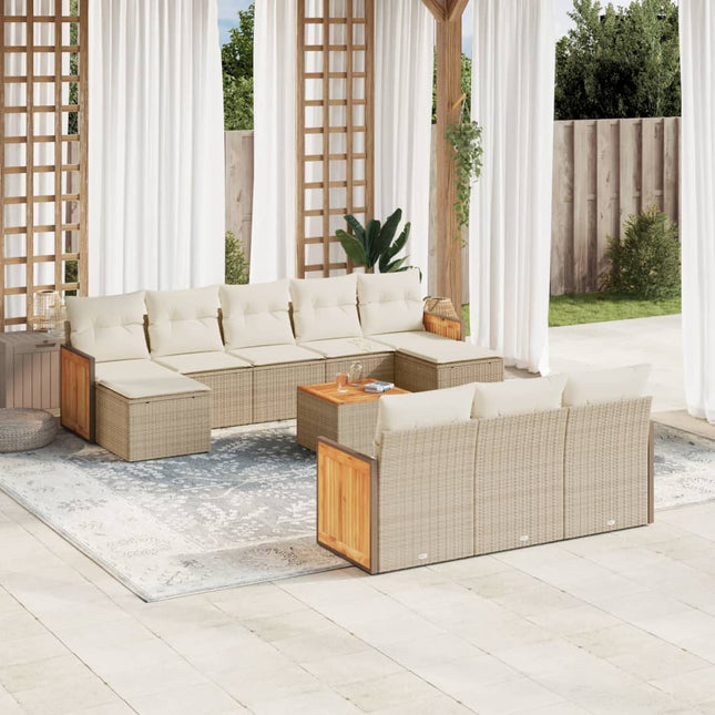 11-Delige Tuinset Met Kussens Poly Rattan Beige