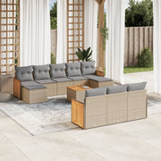 Tuinset 11-delig poly rattan beige met kussens