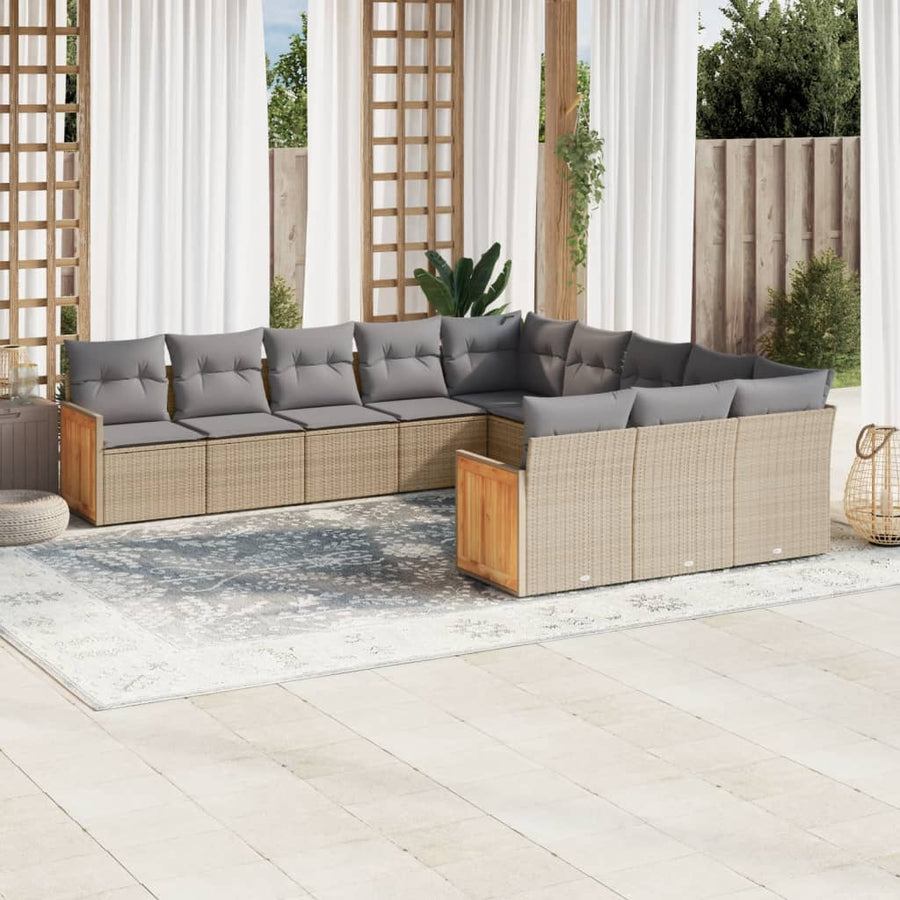 11-Delige Tuinset Met Kussens Poly Rattan Beige