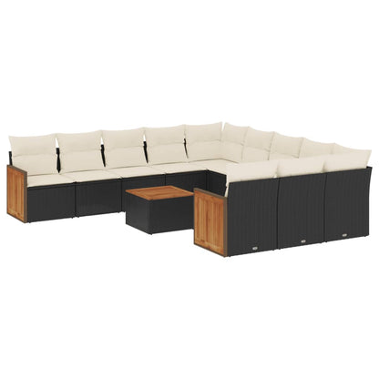 12-Delige Loungeset Met Kussens Poly Rattan Zwart