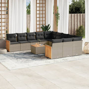 Loungeset poly rattan grijs 12-delig