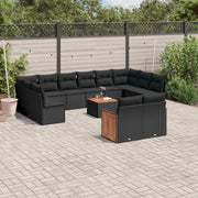 13-piece Lounge Set with Cushions, poly rattan black