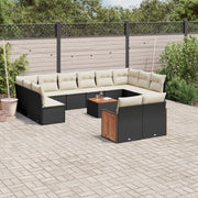 13-piece Lounge Set with Cushions, poly rattan black