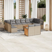 13-piece Lounge Set with cushions poly rattan beige