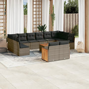 13-piece Lounge Set with cushions poly rattan grey