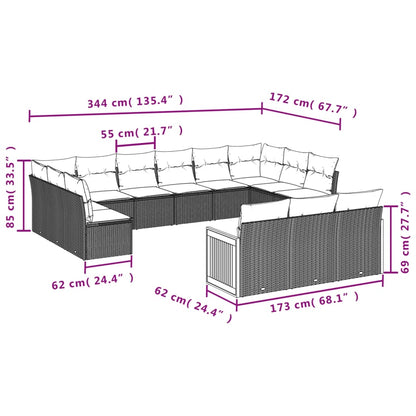 13-Delige Loungeset Met Kussens Poly Rattan Zwart