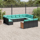 Tuinbankset polyrotan zwart 13-delig met kussens