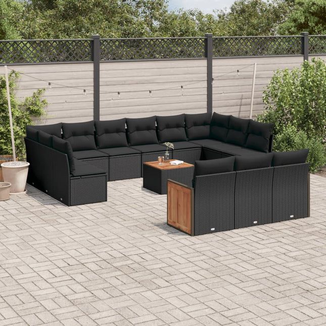 14-Delige Loungeset Met Kussens Poly Rattan Zwart