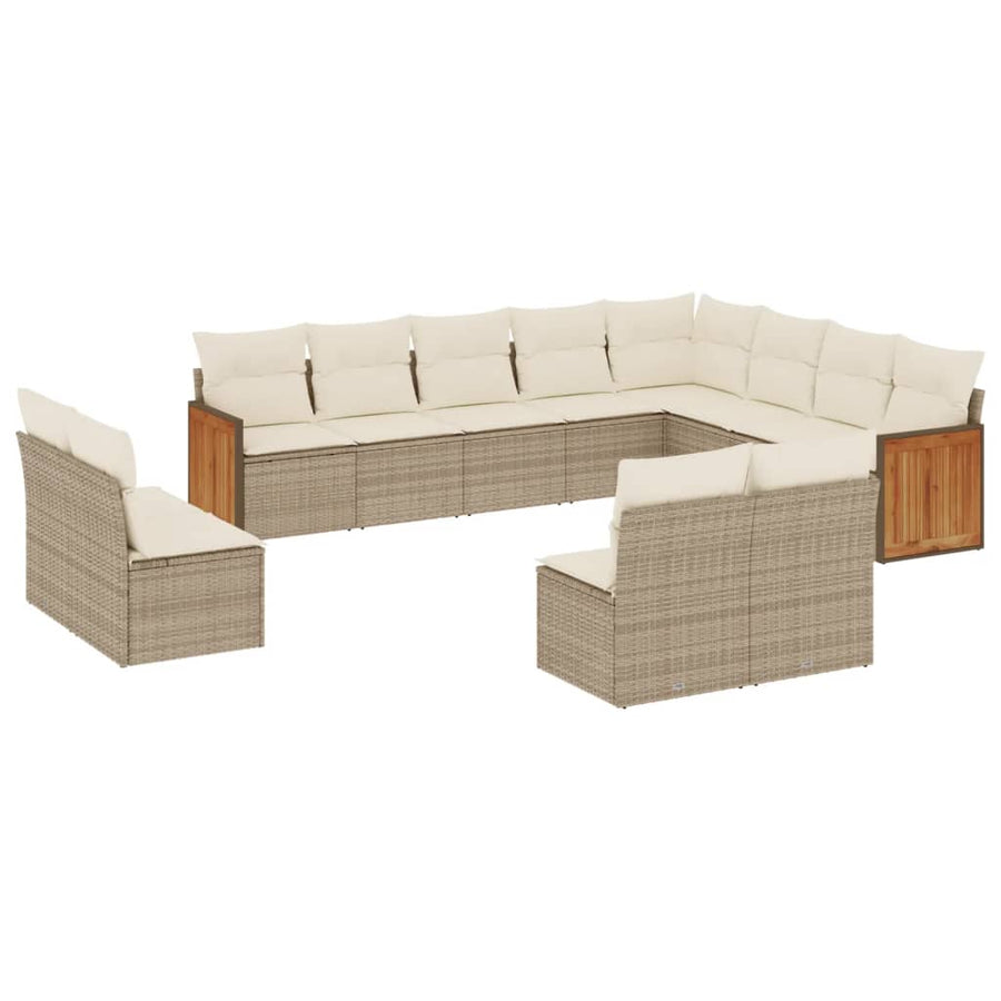 12-Delige Loungeset Met Kussens Poly Rattan Beige