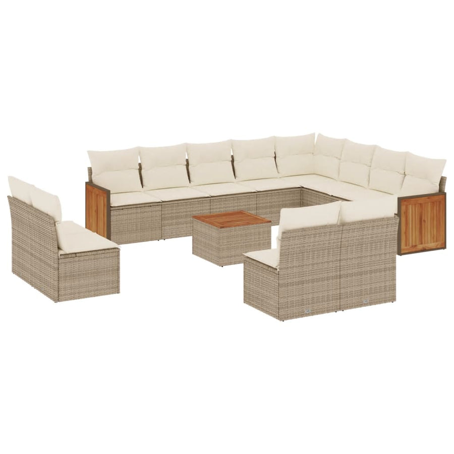 13-Delige Loungeset Met Kussens Poly Rattan Beige